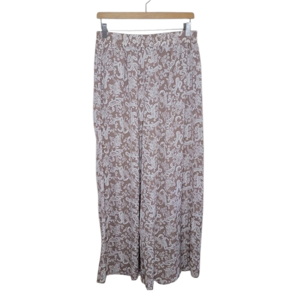 NWT Everyday Chic Boutique Tan & Cream Paisley Print Wide Leg Beach Pants